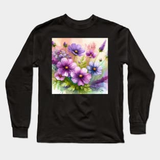 Purple Cosmos Flower Long Sleeve T-Shirt